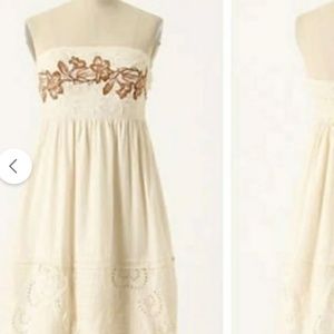 Anthropologie Zehavale Embroidered Strapless Dress, Size 8/M
